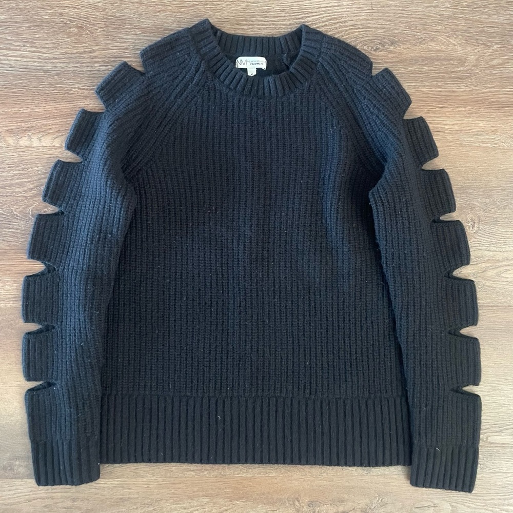 Neiman Marcus Cashmere Cold Shoulder Sweater Cut Out Black Size Medium